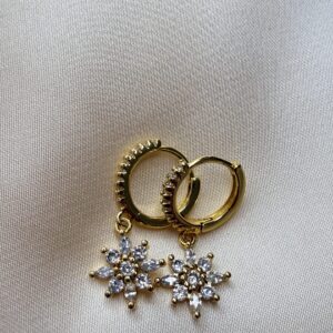 “Flowers” gold plated hoops with zircons